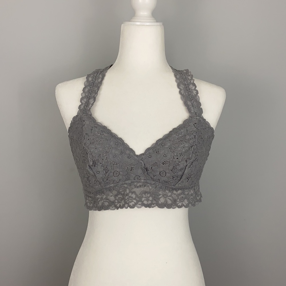 NWT AERIE Lace Razorback Bralette Gray XL